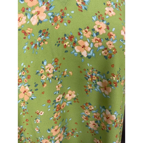 Dr2 Pullover V-Neck Green Floral Pleated Flounce Sleeve Blouse XL NWT - Picture 4 of 10